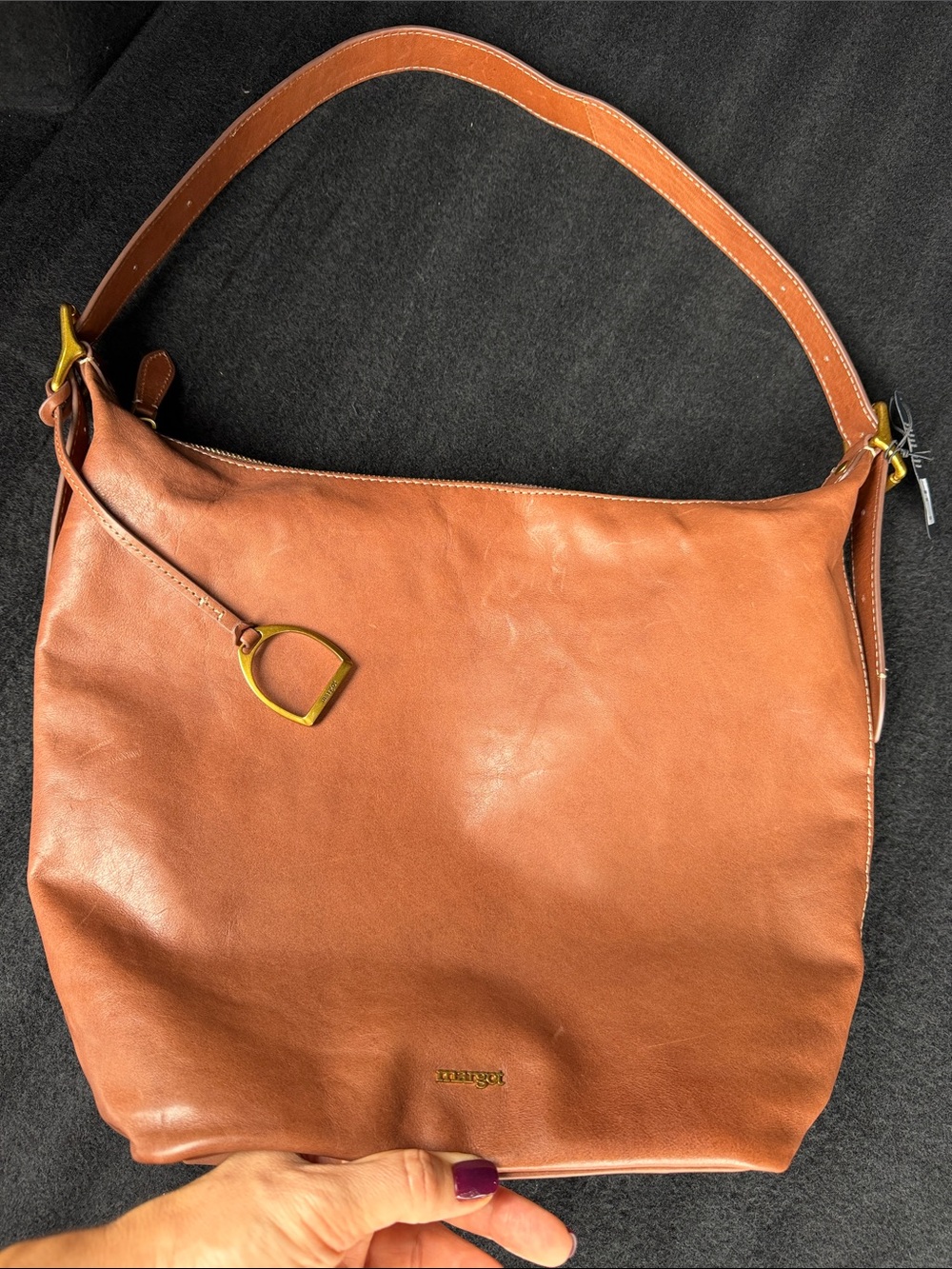 Target Leather Shoulder Hobo Bag in Cognac